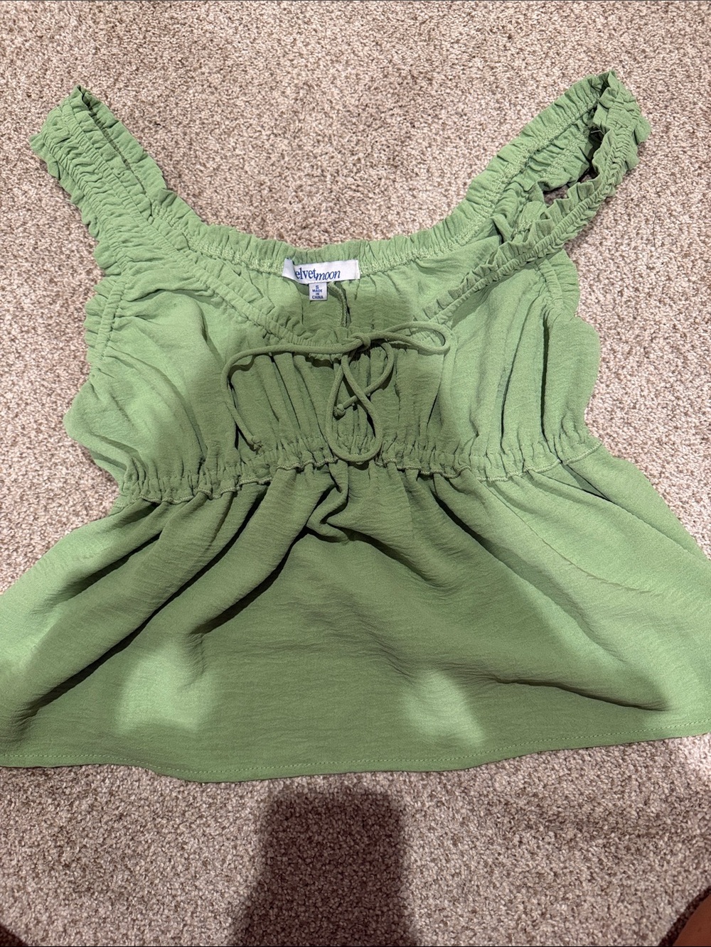Olive Green Ruched Tie-Front Camisole